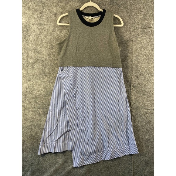 Carvin Dress Large Blue Striped Asymmetric Sleeveless A-Line Preppy - Picture 2 of 12